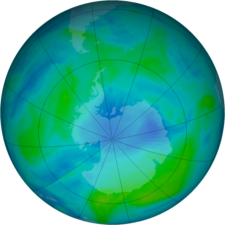Antarctic ozone map for 06 February 1999